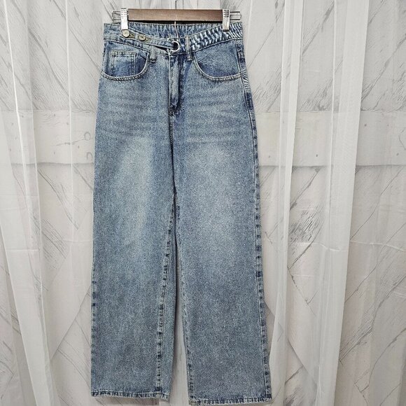 Daisy Blue Washed Wide Leg High Rise Cropped Jeans Size S - Picture 1 of 11